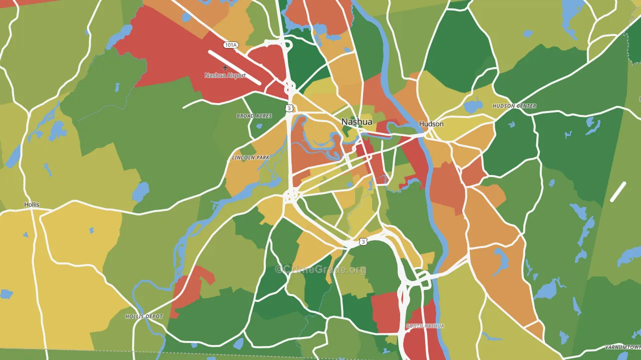 Nashua, NH Map of Burglary Rates