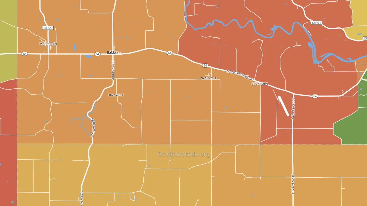 Nashville, IA Map of Burglary Rates