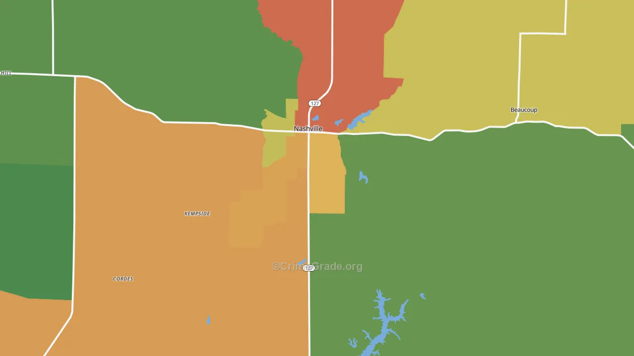 Nashville, IL Map of Burglary Rates