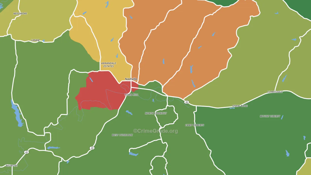 Nashville, IN Map of Burglary Rates