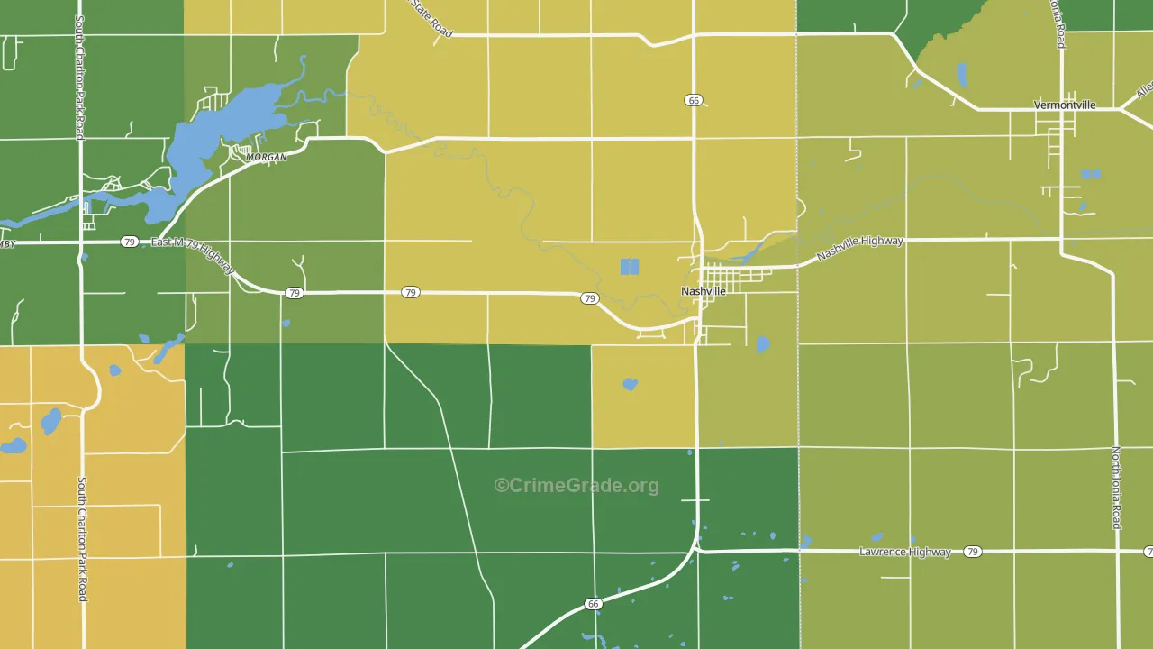 Nashville, MI Map of Burglary Rates