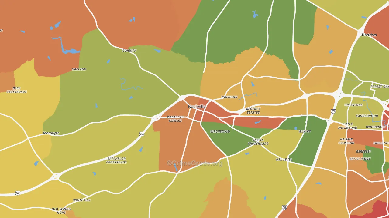 Nashville, NC Map of Burglary Rates
