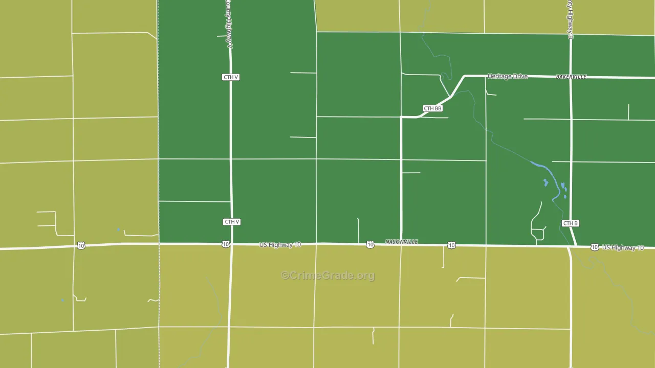 Nasonville, WI Map of Burglary Rates