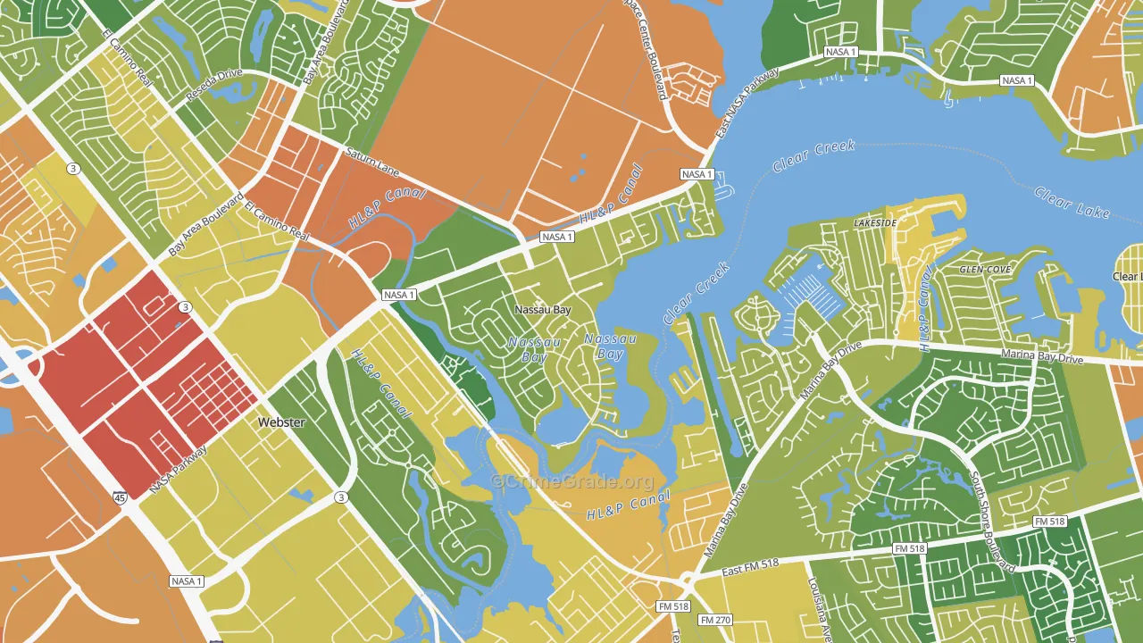 Nassau Bay, TX Map of Burglary Rates