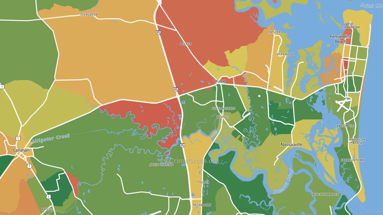 Nassau County, FL Map of Burglary Rates