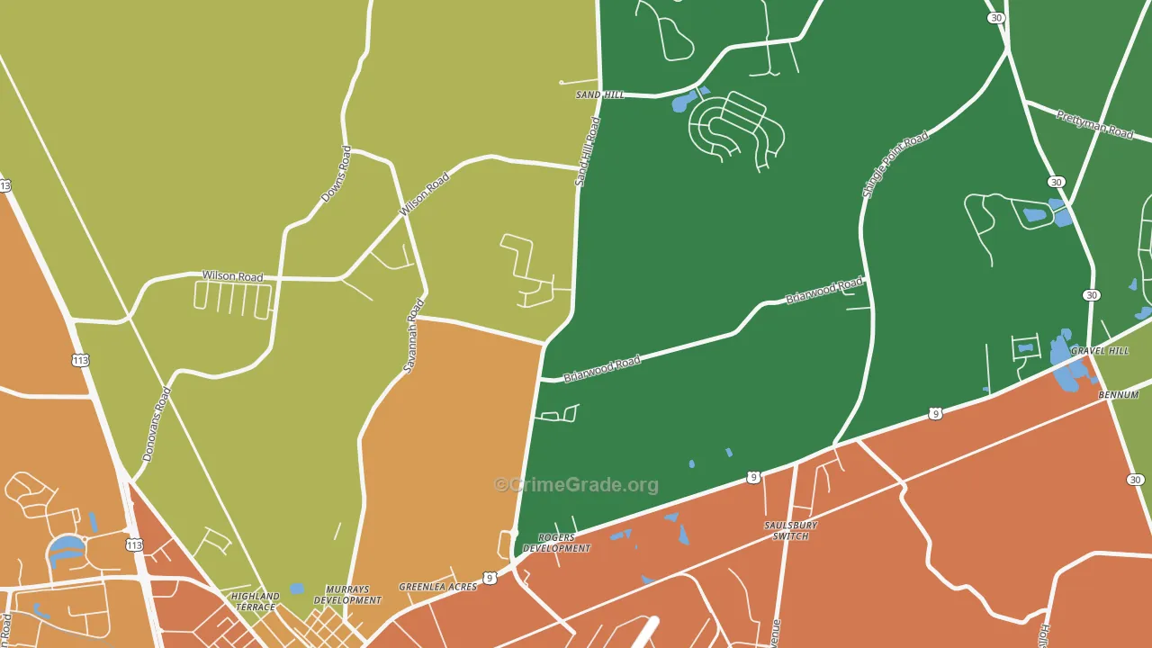 Nassau, DE Map of Burglary Rates