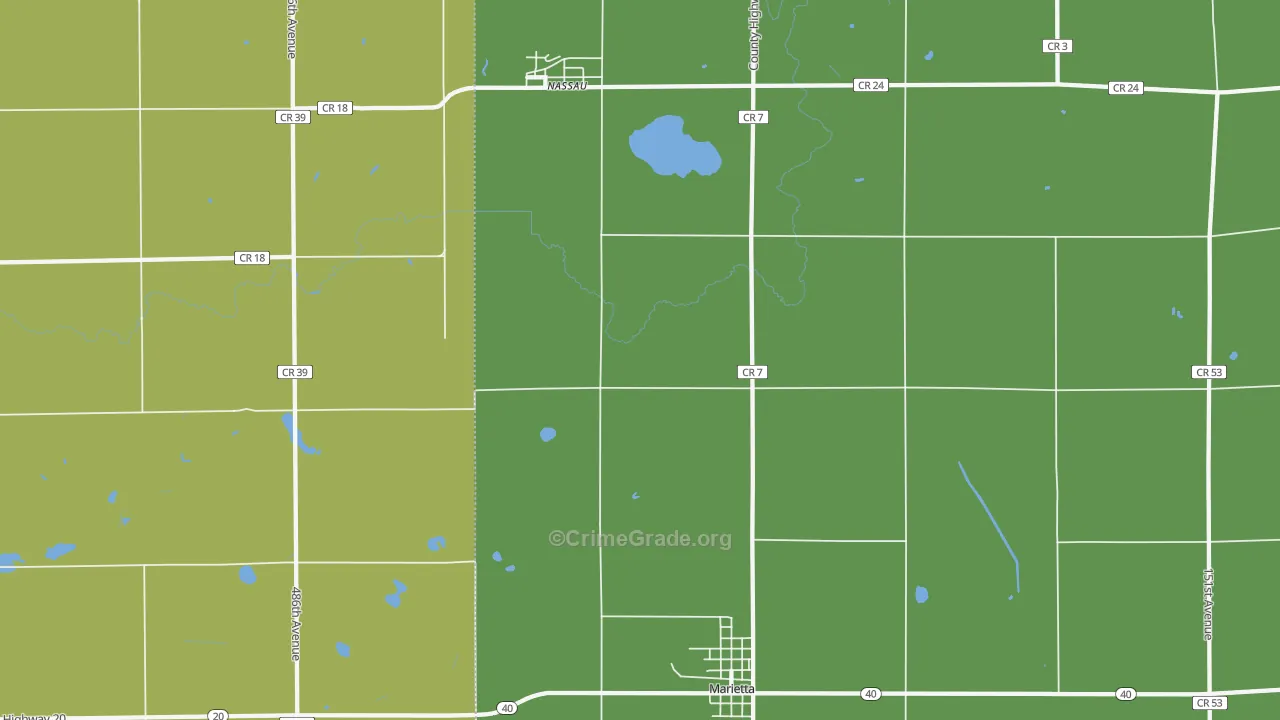 Nassau, MN Map of Burglary Rates