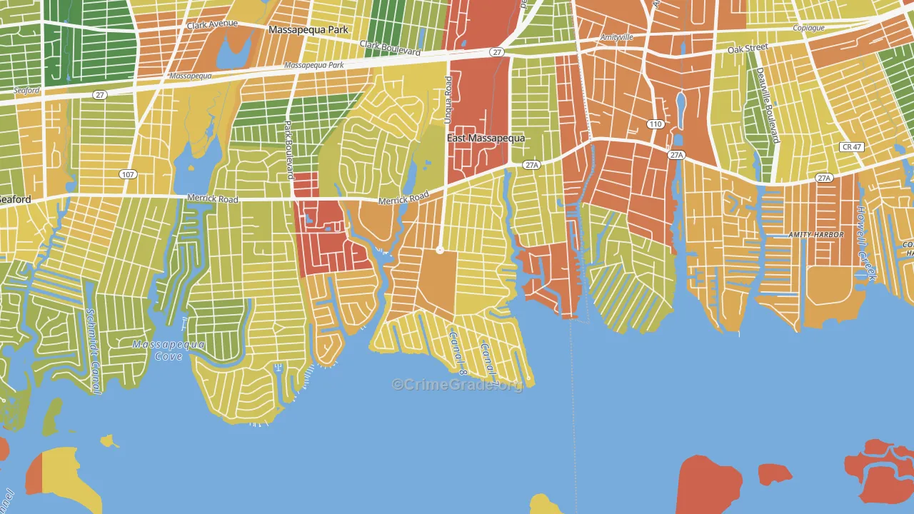 Nassau Shores, East Massapequa, NY Map of Burglary Rates