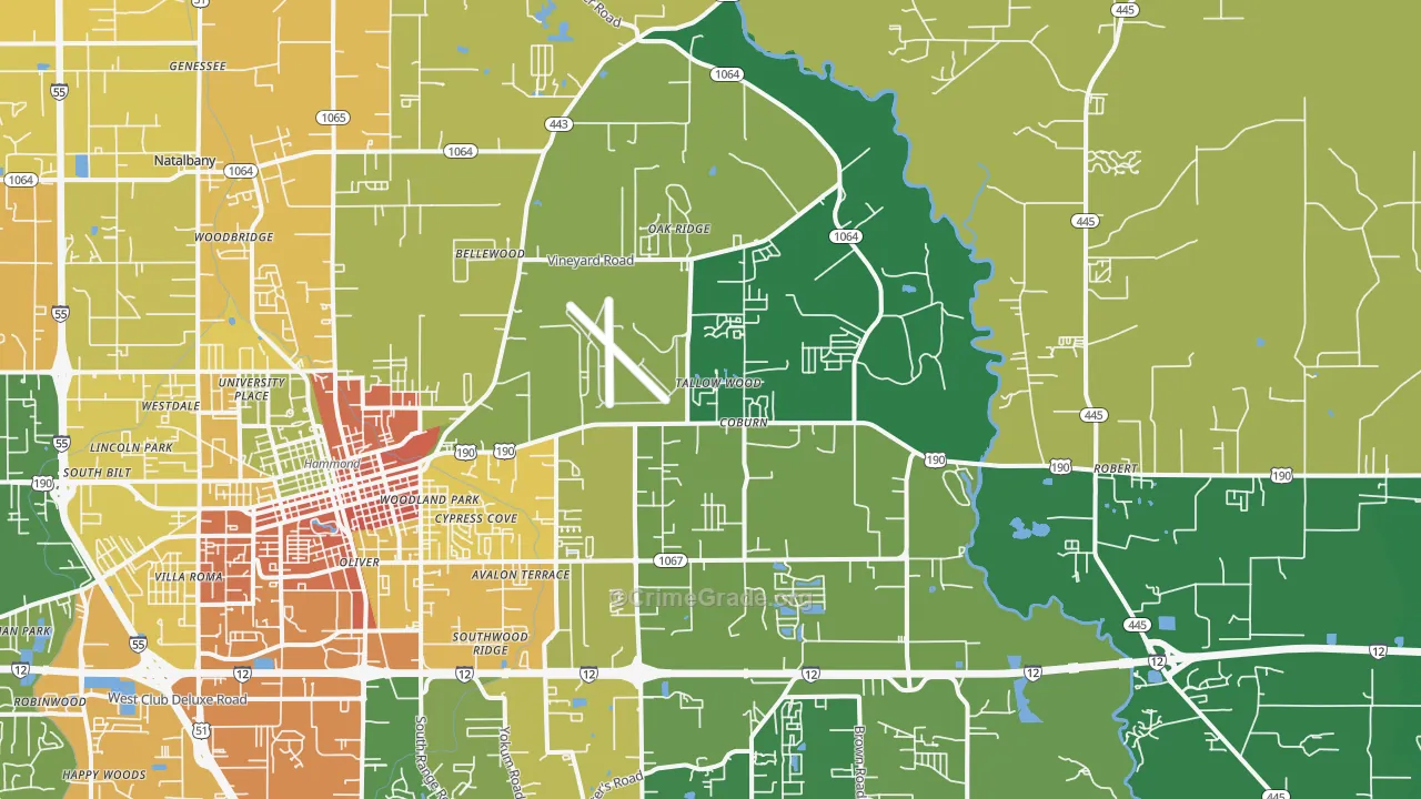 Natalbany, LA Map of Burglary Rates