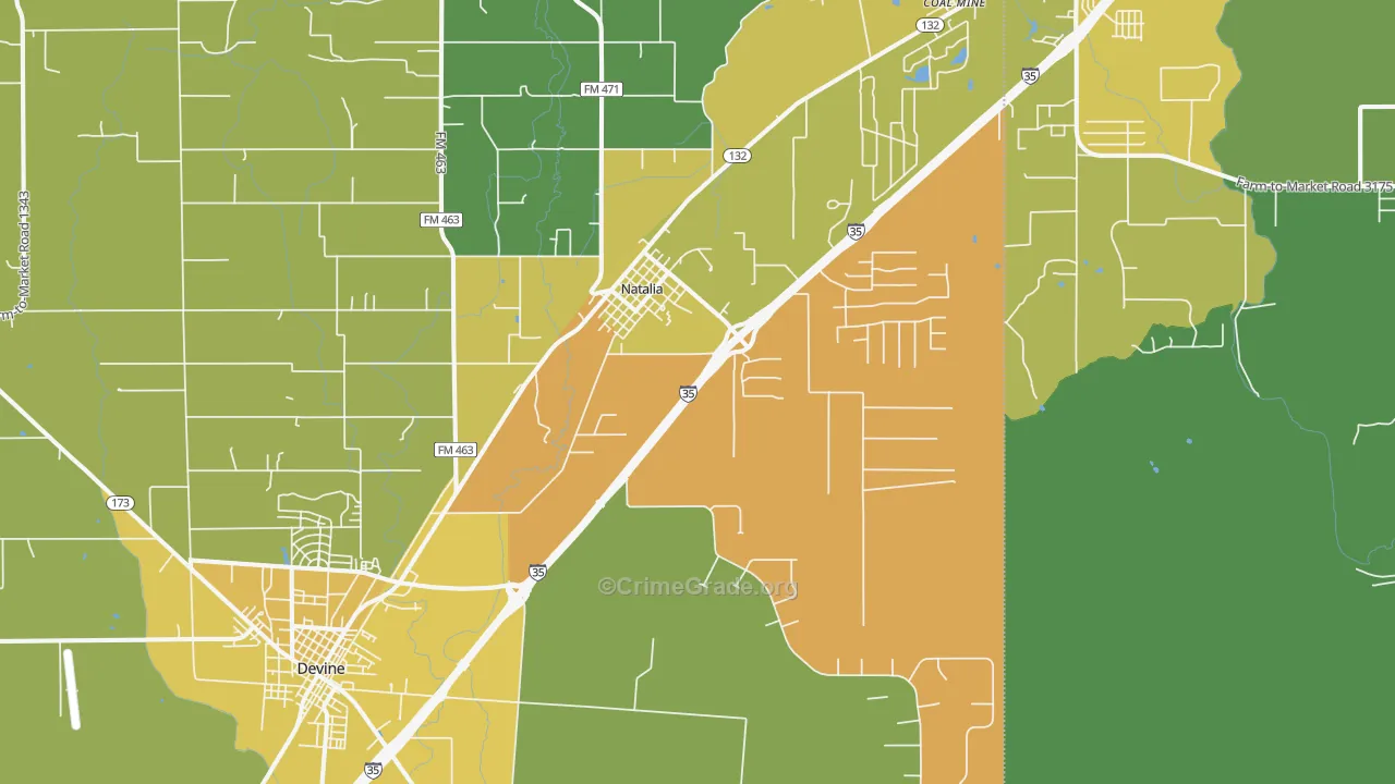 Natalia, TX Map of Burglary Rates