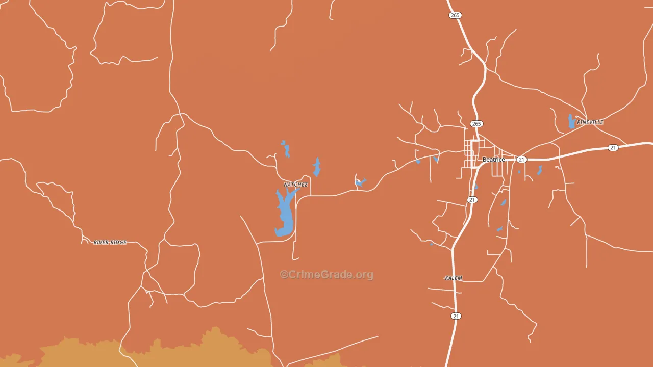 Natchez, AL Map of Burglary Rates