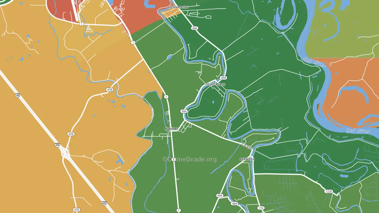 Natchez, LA Map of Burglary Rates