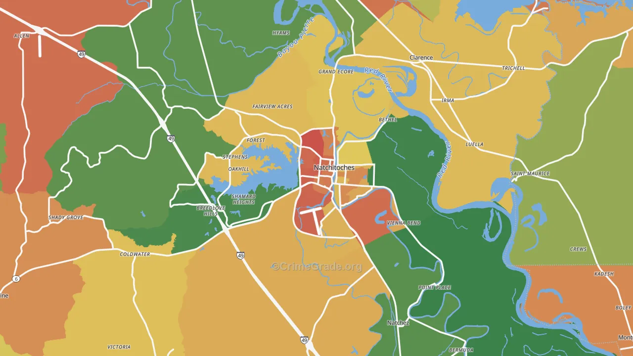 Natchitoches Parish, LA Map of Burglary Rates