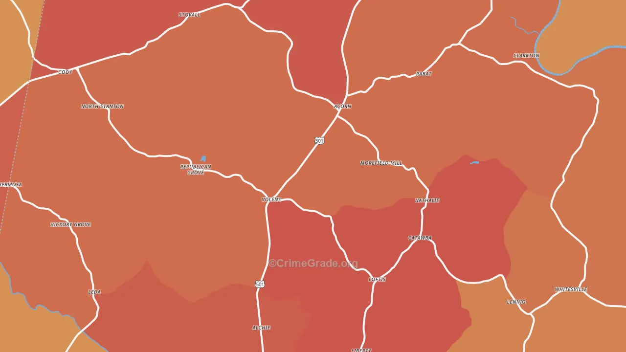 Nathalie, VA Map of Burglary Rates