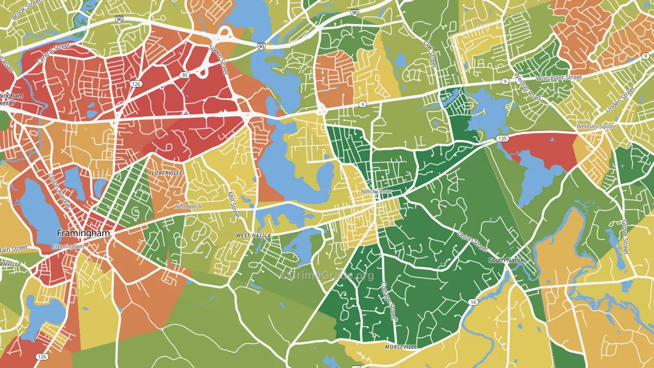 Natick, MA Map of Burglary Rates