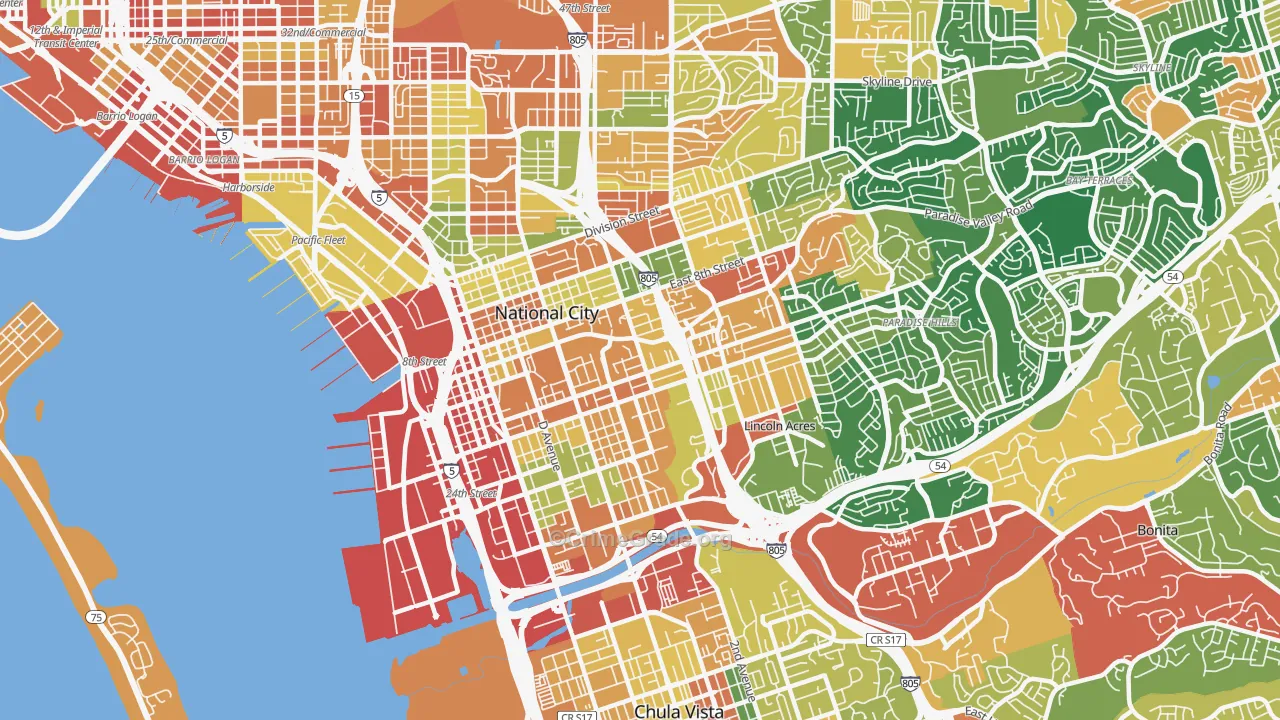 National City, CA Map of Burglary Rates