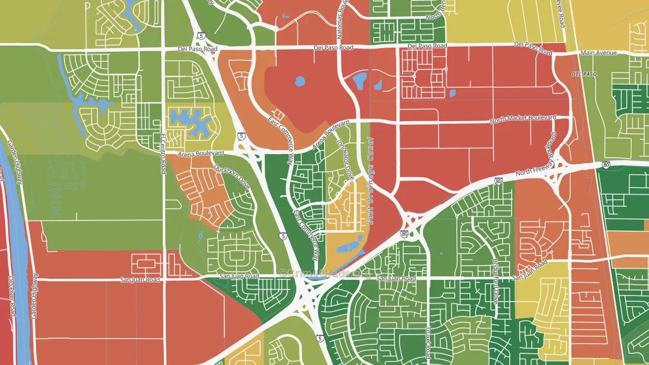 Natomas Crossing, Sacramento, CA Map of Burglary Rates