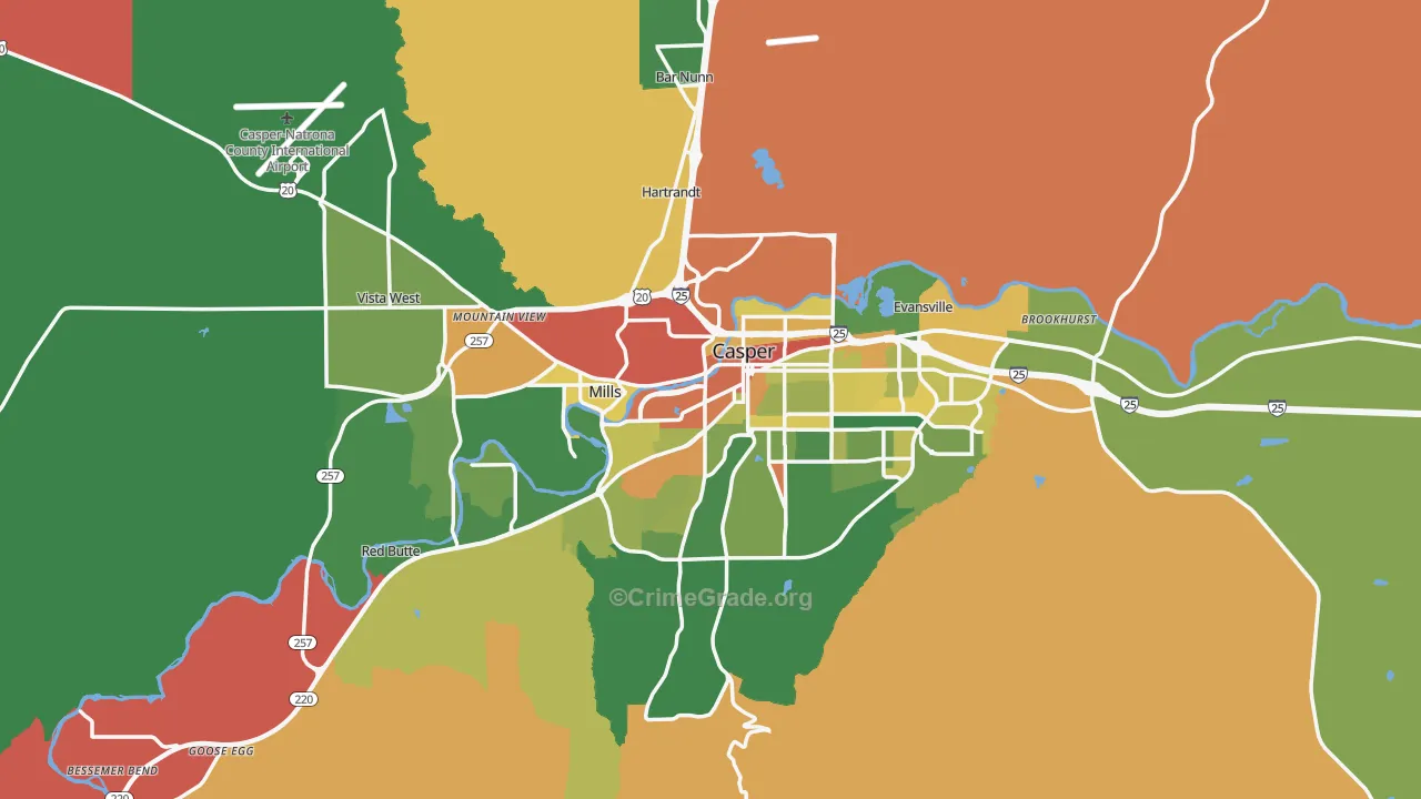 Natrona County, WY Map of Burglary Rates