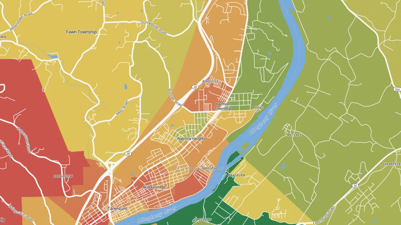 Natrona Heights, PA Map of Burglary Rates