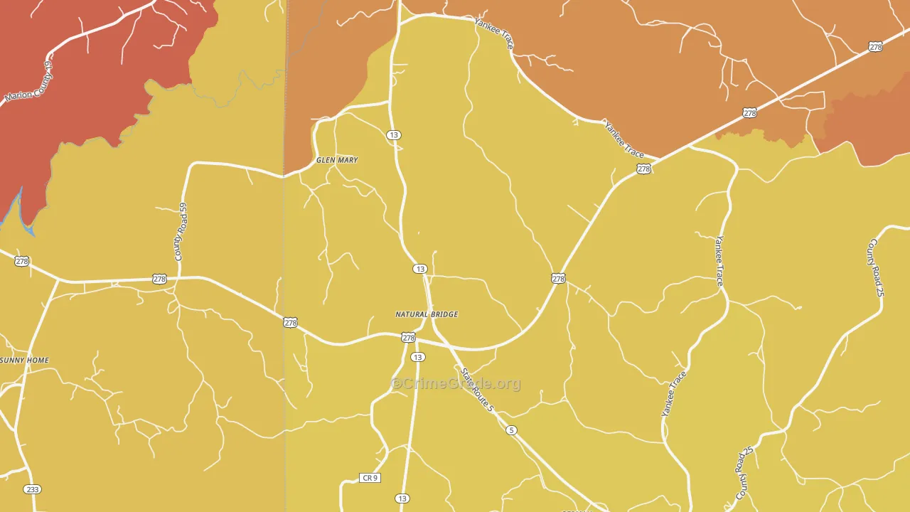 Natural Bridge, AL Map of Burglary Rates