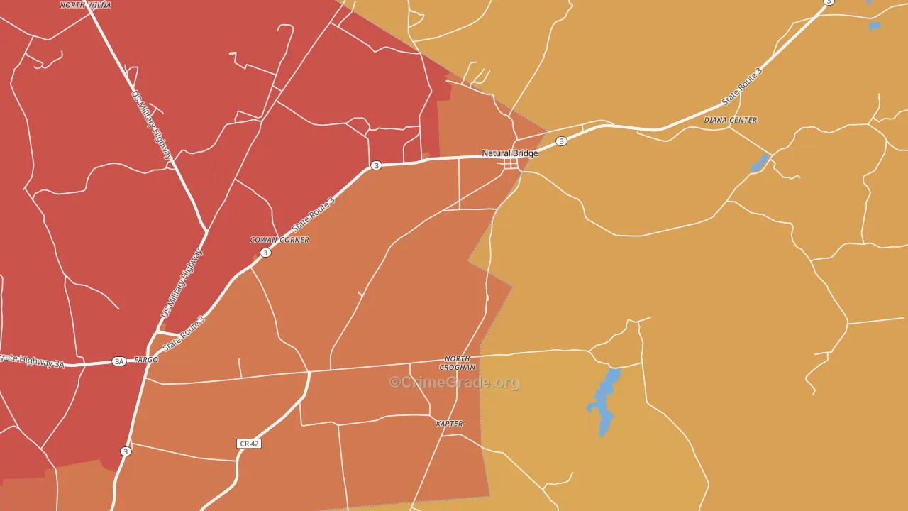 Natural Bridge, NY Map of Burglary Rates