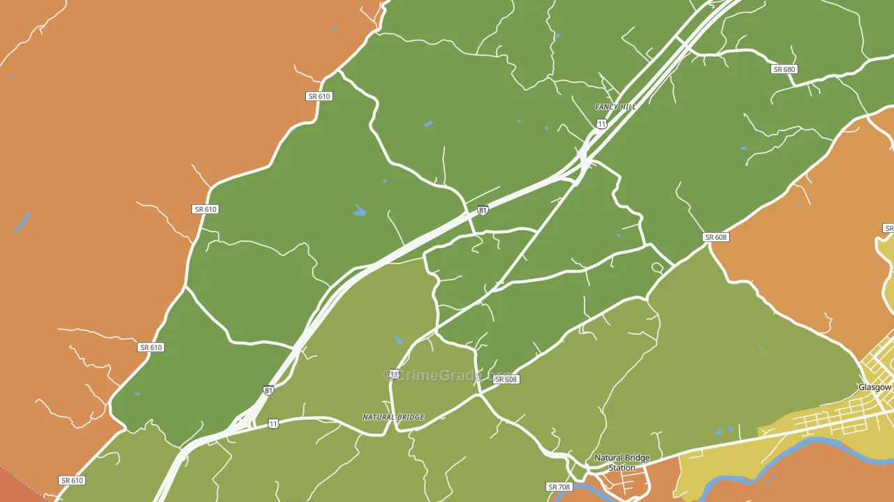 Natural Bridge, VA Map of Burglary Rates