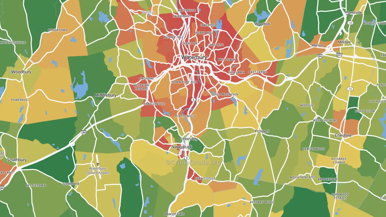 Naugatuck Valley Planning Region, CT Map of Burglary Rates