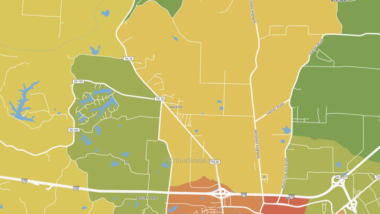 Nauvoo, TN Map of Burglary Rates