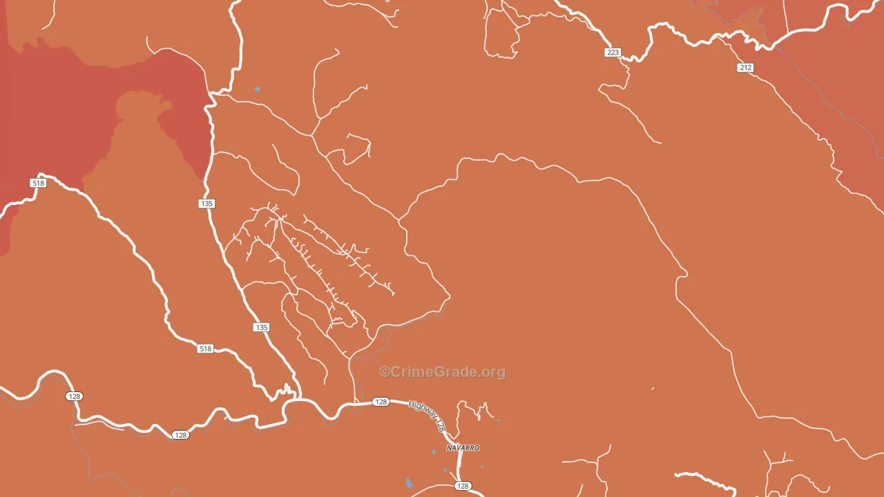Navarro, CA Map of Burglary Rates