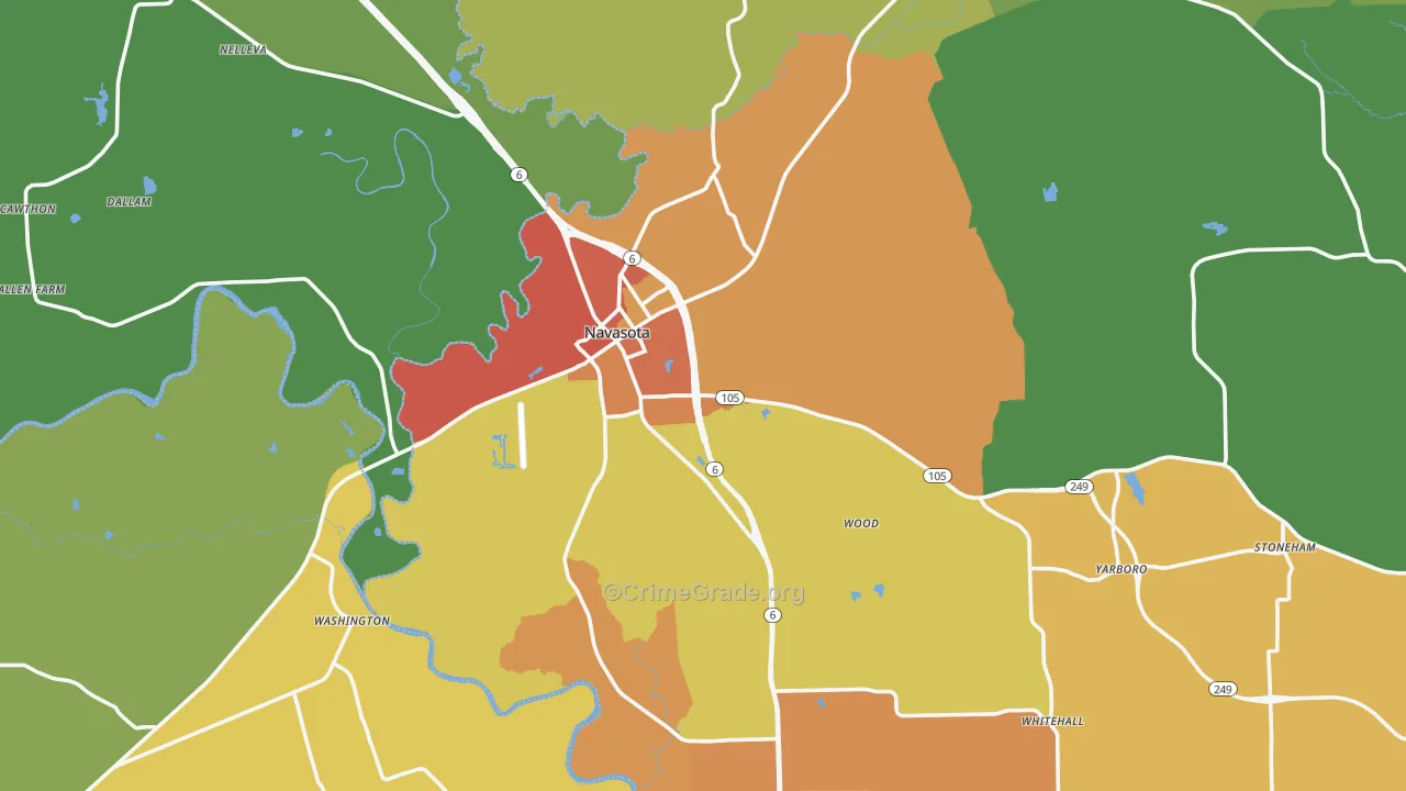Navasota, TX Map of Burglary Rates