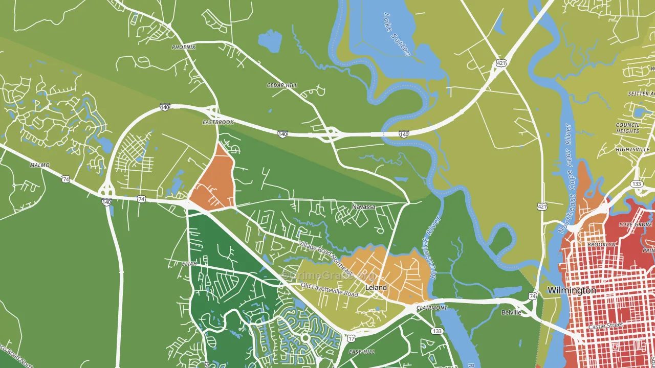 Navassa, NC Map of Burglary Rates