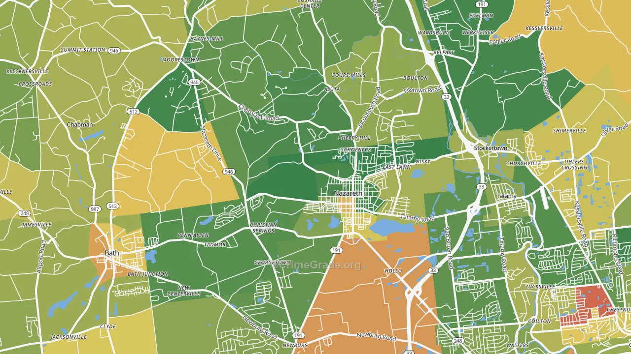 Nazareth, PA Map of Burglary Rates