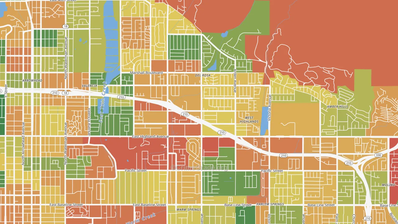 NE-Sterling, San Bernardino, CA Map of Burglary Rates