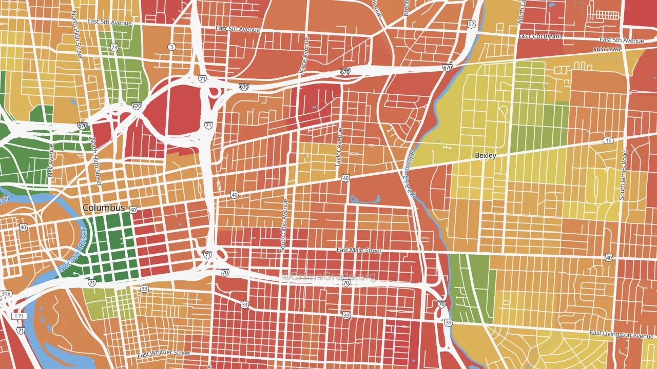 Near East, Columbus, OH Map of Burglary Rates