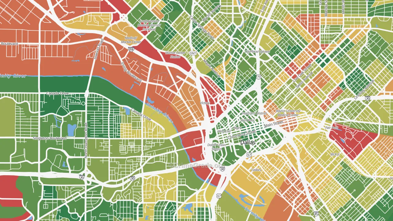 Near East, Dallas, TX Map of Burglary Rates