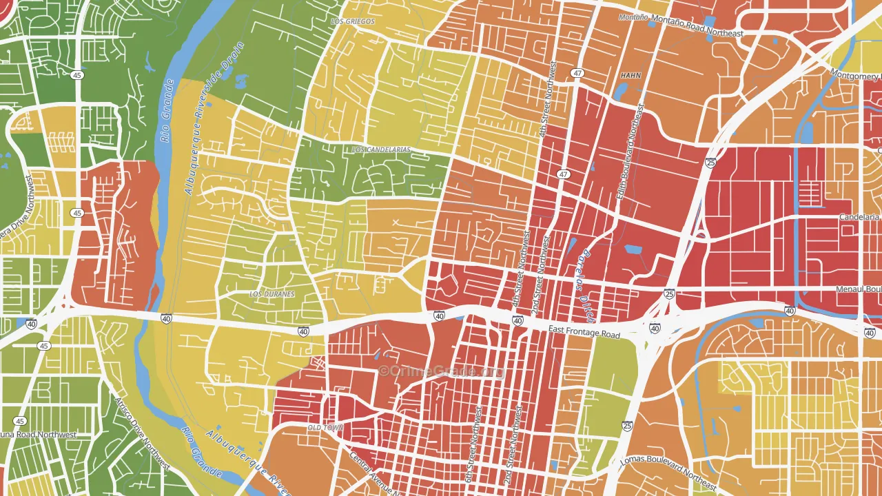 Near N Valley, Albuquerque, NM Map of Burglary Rates