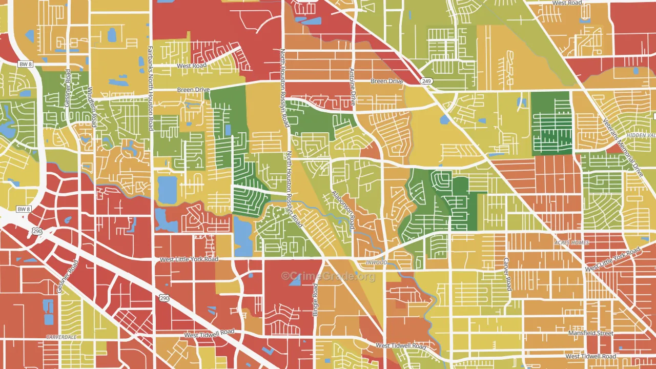 Near Northwest, Houston, TX Map of Burglary Rates