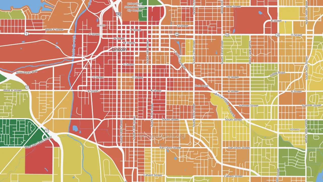 Near South, Lincoln, NE Map of Burglary Rates