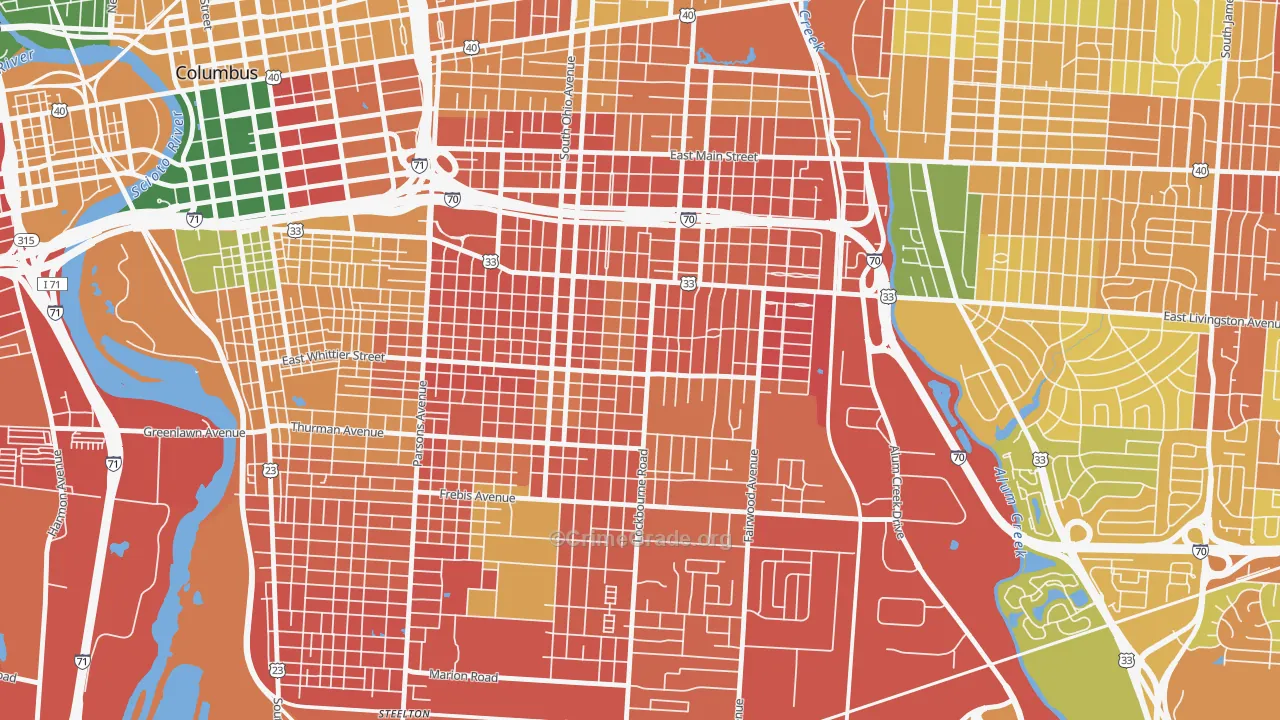 Near Southside, Columbus, OH Map of Burglary Rates