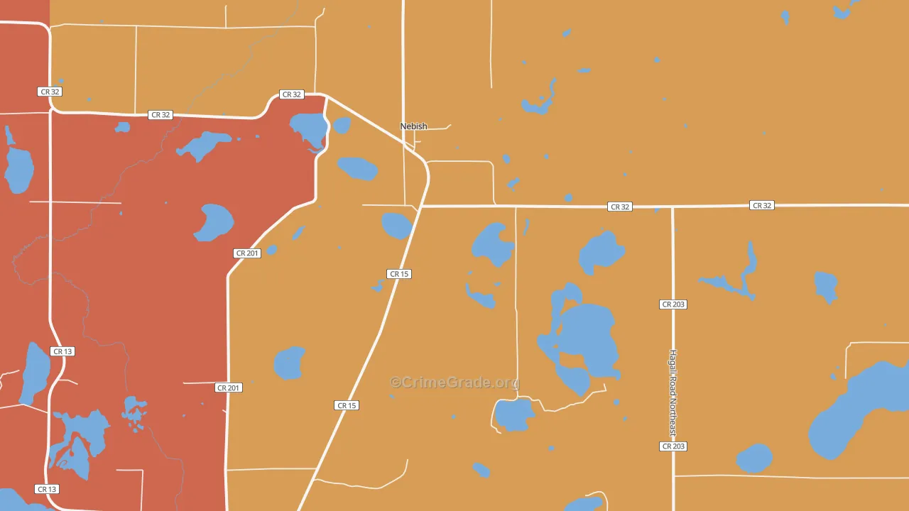 Nebish, MN Map of Burglary Rates