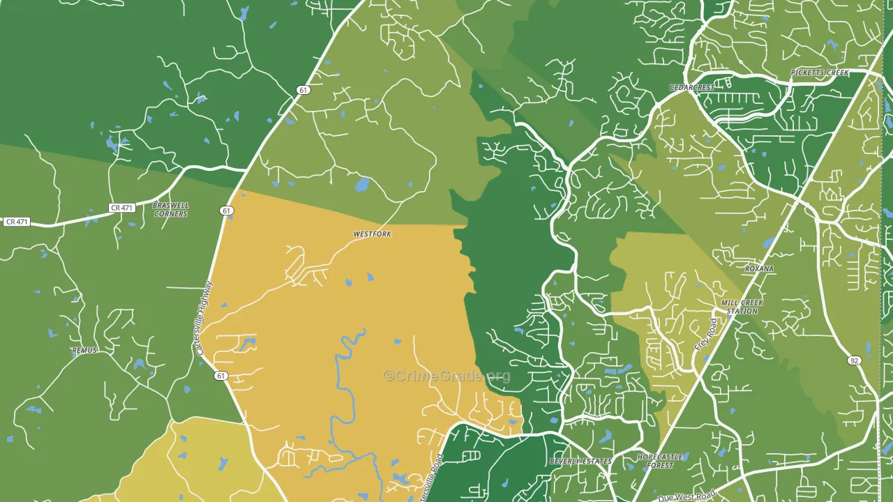 Nebo, GA Map of Burglary Rates