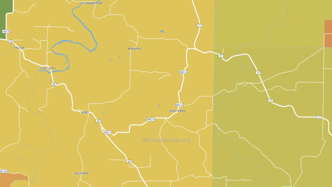 Nebo, MO Map of Burglary Rates