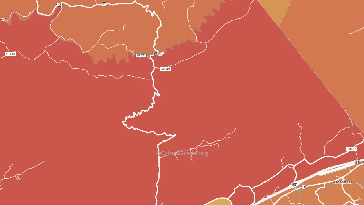 Nebo, VA Map of Burglary Rates