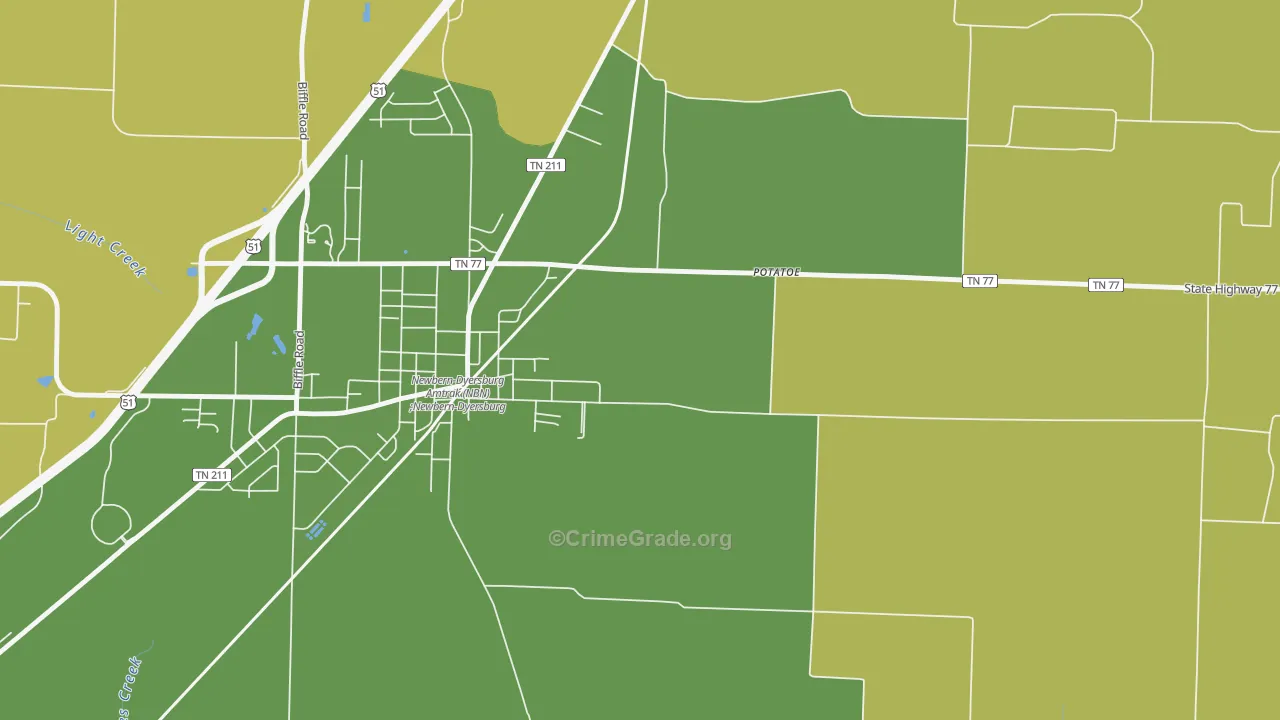 Neboville, TN Map of Burglary Rates