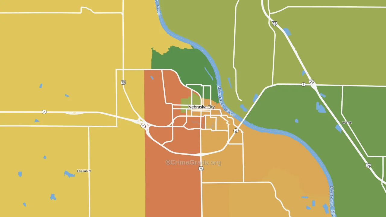 Nebraska City, NE Map of Burglary Rates
