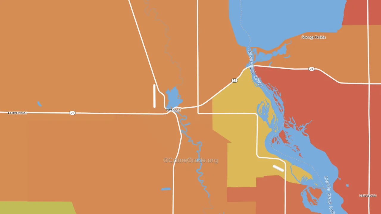 Necedah, WI Map of Burglary Rates