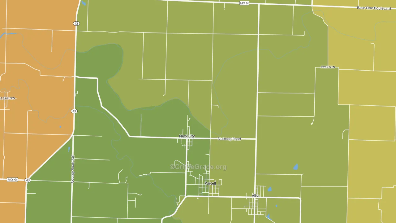 Neck City, MO Map of Burglary Rates