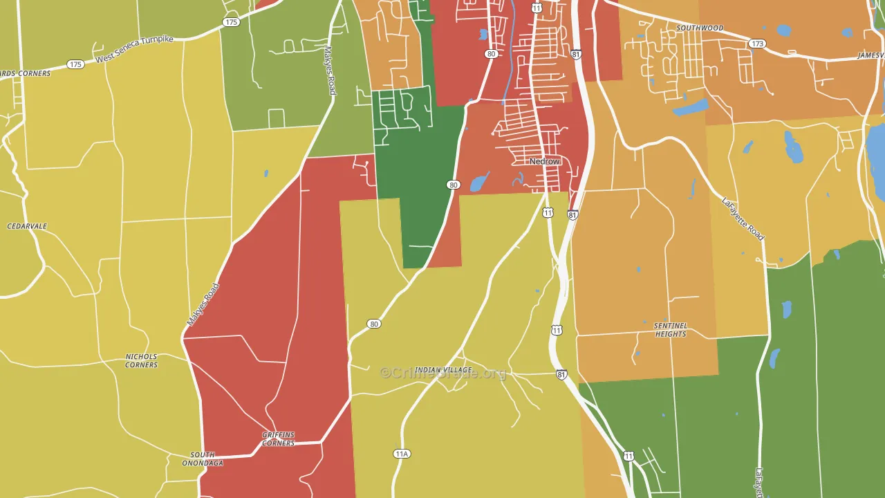 Nedrow, NY Map of Burglary Rates