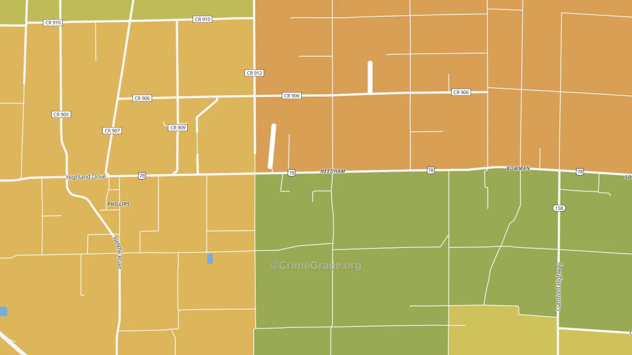 Needham, AR Map of Burglary Rates
