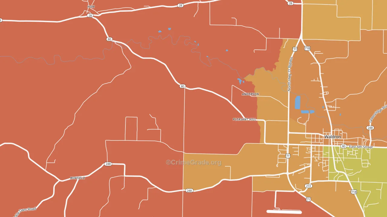 Needmore, AR Map of Burglary Rates